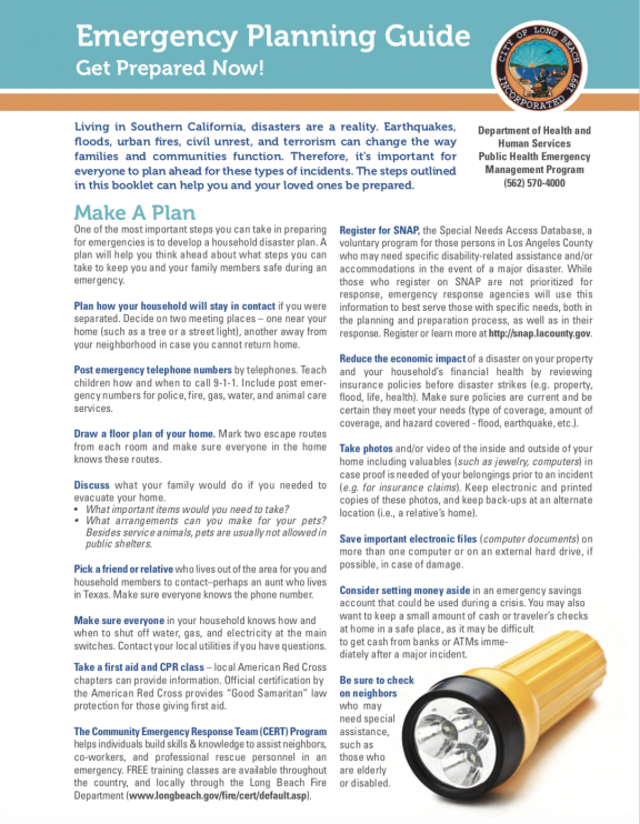 City of Long Beach, Emergency Planning Guide (English)