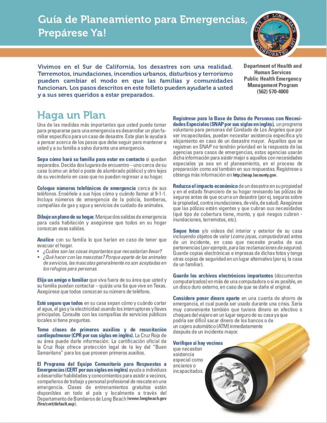 City of Long Beach, Emergency Planning Guide (Spanish)